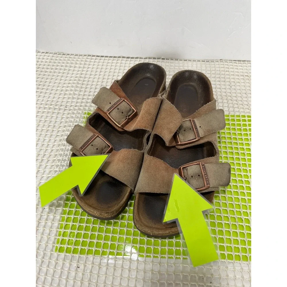 Birkenstock Suede Double Buckle Sandals in Olive Green and Brown